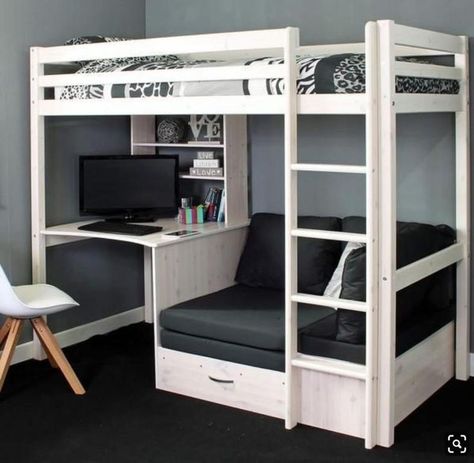 Girls Loft Bed, Bed For Girls Room, Beds For Small Rooms, High Sleeper Bed, Diy Loft Bed, Bunk Bed With Desk, High Sleeper, Bed With Desk, Hiasan Bilik Tidur