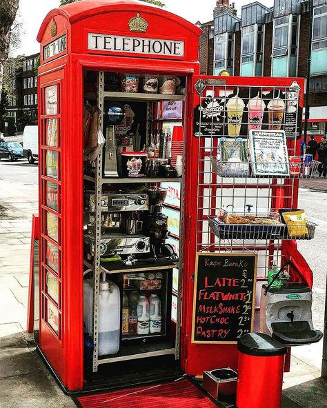 We miss you… Coffee Shots, London Coffee Shop, Cafe Space, Espresso Love, London Coffee, Red Telephone Box, Coffee Bar Design, Stall Design, Coffee Box