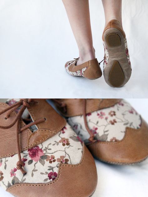 Image of Brown Tea Party - Handmade Leather & Fabric flat shoes Brown Tea, Vintage Floral Fabric, Leather Ideas, Wing Shoes, Sweetest Thing, Dream Shoes, Ballet Flat, Ballet Flat Shoes, Mode Inspiration