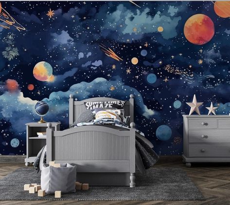 Space Wallpaper Peel and Stick Kids Bedroom Astronaut Planet Solar System Sky Wall Mural Self Adhesive Outer Space Removable Wallpaper PW336 - Etsy Adventure Kids Room, Glossy Wallpaper, Chandelier Wall Art, Space Wallpaper, Furniture Sofa Set, Silk Wallpaper, Wall Art Lighting, Kid's Bedroom, Kids Room Wallpaper