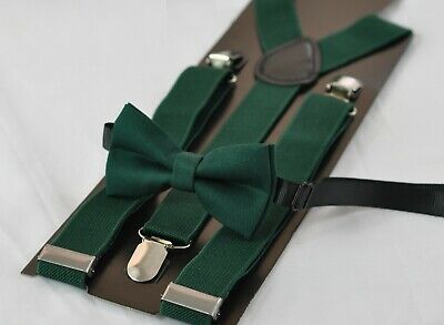 Dark Emerald Hunter Green Bow Tie + Suspenders Braces for Men / Youth / Boy | eBay Green Suspenders, Green Velvet Blazer, Dark Emerald Green, Leather Bow Tie, Green Bow Tie, Emerald Green Weddings, Tie Matching, Bearer Outfit, Ring Bearer Outfit