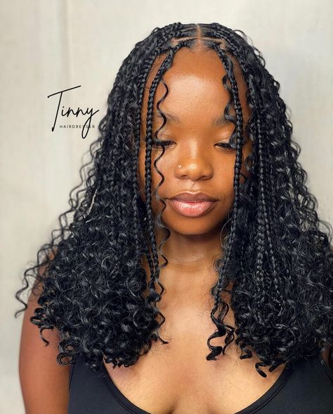 Notlessbox Boho Braids, Graduation Hairstyles Braids Black, Black Ppl Hairstyles Braids, Hoco Hairstyles Black Women Braids, Black Female Braids Hairstyles, Chest Length Box Braids, Short Brown Braids With Curls, Boho Braid Hairstyles For Black Women, Small Short Boho Braids