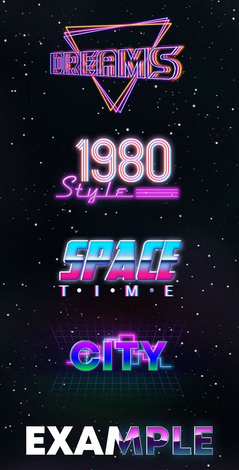 Download this bright and really amazing 10 Free 80s Text Effects for the best themed graphic design and awesome presentations of your business! Identify design and corporate style, or just implement your creative idea. #PsFiles 80s Font, Graphic Design Text, Logo Typo, Synthwave Art, Tato Lengan, Retro Graphic Design, Desain Editorial, 80s Design, Hp Lovecraft