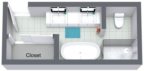 Rectangular Bathroom Layout Floor Plans, Rectangular Bathroom Layout, Jack And Jill Bathroom Layout, Small Narrow Bathroom, Bathroom Floorplan, Master Bath Layout, Create Floor Plan, Rectangular Bathroom, Bathroom Design Layout