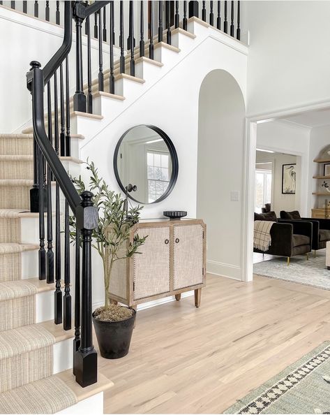 Entry Way Stairs Ideas, Stairs In Entryway, Stair Styling, Foyer Ideas Entryway With Stairs, Front Entryway Ideas With Stairs, Staircase Entryway Ideas, Foyer Ideas Entryway Stairs, Blonde Floors, Entryway Ideas With Stairs