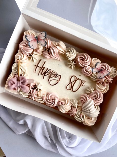 Tray Bake Birthday Cakes, 60th Birthday Sheet Cake For Ladies, 90th Birthday Sheet Cakes, 50th Birthday Sheet Cake For Women, Rectangle Cake Designs, Birthday Cake For Women Elegant, Square Birthday Cake, Square Cake Design, Cake Sizes And Servings