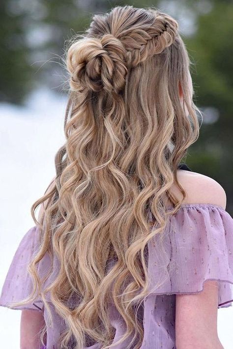 Half Up Half Down Fishtail Braid  With Messy Curls Wedding Hairstyles And Makeup, Wavy Wedding Hair, Formal Hairstyles For Long Hair, Half Up Half Down Hair Prom, Luxy Hair, Wedding Hairstyles Half Up Half Down, Wedding Hair Down, Braided Hairstyles For Wedding, Long Blonde