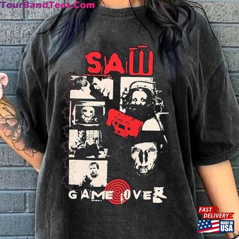 Saw Horror Movie Shirt Vintage Unisex Sweatshirt Check more at https://tourbandtees.com/product/saw-horror-movie-shirt-vintage-unisex-sweatshirt/ Saw Horror Movie, Saw Horror, 90s Horror Movies, Horror Shirts, Silly Shirt, Horror Movie Shirts, Dream Outfits, Fits Clothes, Vintage Horror