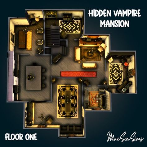 Gallery ID: MaeSeaSims Mansion Floor Plan Sims, Sims 4 Vampire House, Sims 4 House Plans Layout, House Plans Layout, Sims 4 Vampire, Underground House Plans, Vampire Mansion, Vampire House, Sims 4 House