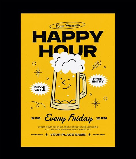 Happy Hour Beer Event Flyer Template AI, PSD Beer Event Poster, Happy Hours Poster, Happy Hour Invitation, Happy Hour Poster, Beer Flyer, Pub Poster, Beer Poster Design, Event Advertisement, Beer Event