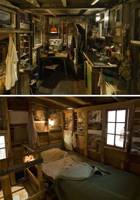 Odd... but I would really really like this??? Shack House Interior, Wooden Shack Cabin, Abandoned Cabin Interior, Fishing Hut Interior, Brutalist Apartment Interior, Cabin In The Woods Interior, Tiny Home Inside, Hunting Cabin Interior, Bedroom Shelf Decor