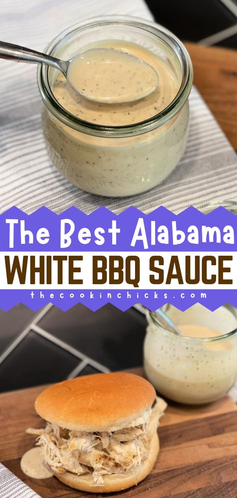 A twist on the traditional barbecue sauce! This easy sauce recipe is ready in just 5 minutes. Tangy and creamy with a kick, this Alabama White BBQ Sauce is oh so yummy. Great as a simple appetizer recipe or an easy side dish for dinner! Alabama White Bbq Sauce, Sandwiches Chicken, Healthy Sauce, Alabama White Sauce, White Bbq Sauce, Homemade Bbq Sauce Recipe, White Sauce Recipes, Barbecue Sauce Recipes, Bbq Sauce Recipe