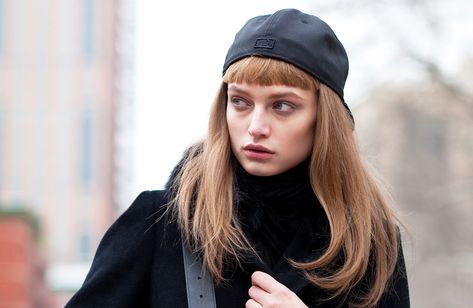 Nyc Fashion Week, Short Bangs, Wishful Thinking, A Cap, Different Hairstyles, Warm Outfits, Fashion Week Street Style, Cut And Color, Hairstyles With Bangs