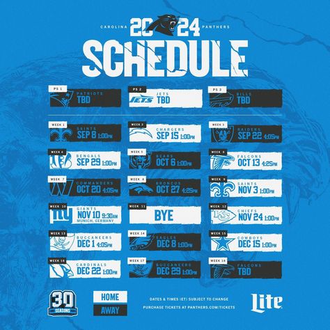 Carolina Panthers (@panthers) • Instagram photos and videos Hockey Schedule Graphic, Sport Schedule Design, Sports Schedule Graphic, Schedule Graphic, Sports Design Ideas, Team Schedule, Church Media Design, Portland Timbers, Sports Design Inspiration