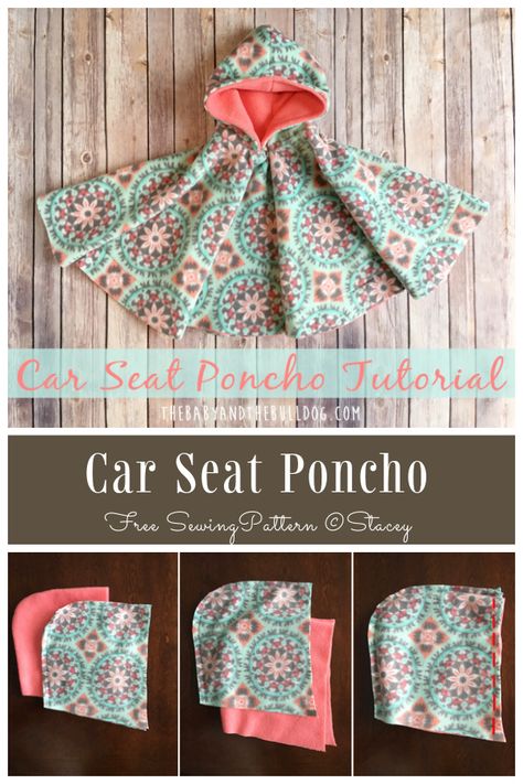 DIY 2-Layer Fleece Car Seat Poncho Free Sewing Patterns Patterns For Fleece Fabric, Hooded Car Seat Poncho Pattern, Diy Fleece Poncho With Hood Free Pattern, How To Make A Car Seat Poncho, Poncho Car Seat Cover, Free Car Seat Blanket Pattern, No Sew Carseat Poncho Diy, Fleece Car Seat Poncho Pattern Free, No Sew Carseat Poncho