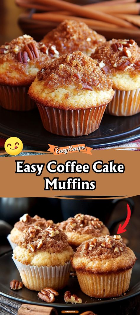 Perfect with your morning coffee or as a sweet snack, these Coffee Cake Muffins feature a moist base topped with a crumbly cinnamon streusel. They capture the cozy comfort of your favorite cafe treat. #CoffeeCakeMuffins #MorningTreat #CinnamonCrumb Buttery Coffee Cake, Cinnamon Muffins Easy Coffee Cake, Coffee Cake Made With Coffee, Peppermint Mocha Muffins, Coffee Cake Muffins Easy, Bundt Coffee Cake Recipes, Cinnamon Coffee Cake Recipes, Coffee Cake Cheesecake, Banana Coffee Cake Muffins