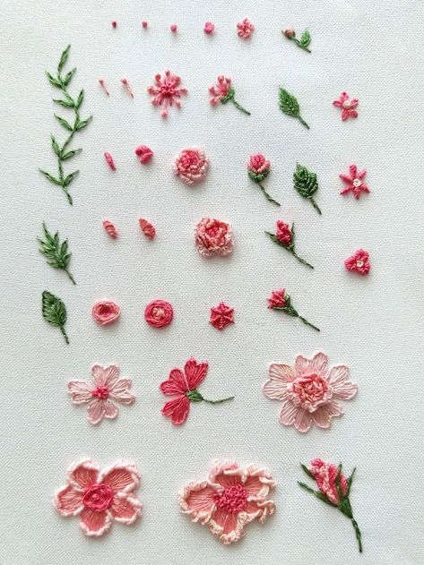 Small Flower Embroidery Designs, Small Embroidery Flowers, Embroidery Small Flowers, Tiny Flower Embroidery, Small Embroidery Designs, Coquette Embroidery, Simple Flower Embroidery, Small Flower Embroidery, Pink Flower Embroidery