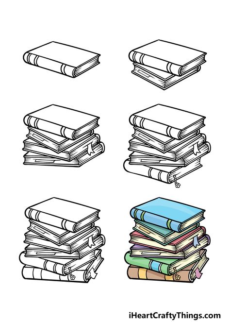 Stack Of Books Drawing - How To Draw A Stack Of Books Step By Step Stack Of Books Coloring Page, Stack Books Drawing, Cartoon Book Stack, Stack Of Books Doodle, How To Draw A Stack Of Books, Bookstack Drawing, Stacked Books Drawing, Drawing Ideas Books, Pile Of Books Drawing