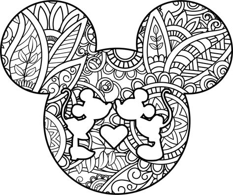 Printable Coloring Pages Mandalas, Disney Mandala Tattoo, Disney Coloring Pages For Adults, Mandala Disney, Mickey Mouse Coloring, Disney Silhouettes, Idee Cricut, Love Coloring Pages, Disney Colors