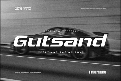 Gutsand - Sport and Racing Expanded Font, Decorative ft. sport & racing - Envato Elements Racing Font, Branding Signage, Sports Branding, Car Banner, Vehicle Signage, Sports Fonts, Sport Branding, Display Fonts, Brand Fonts