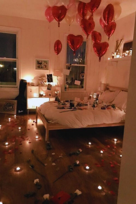 Romantic Bedroom Ideas For Night Date 
#RomanticBedroom #DateNightIdeas #LoveNest #IntimateSpaces #CouplesRetreat #PassionateNights #BedroomBliss #RomanticDecor #DreamySpaces #CozyLove #HeartfeltDesign #LoveInTheAir #DreamDate #BedroomEscapes #InLoveSpaces #WarmAndCozy #RomanceAtHome #CandlelitRomance Valentine's Home Decoration, Room Surprise, Romantic Room Surprise, Romantic Room Decoration, Surprise Boyfriend, Birthday Room Decorations, Romantic Date Night Ideas, Romantic Bedroom Decor, Birthday Surprise Boyfriend