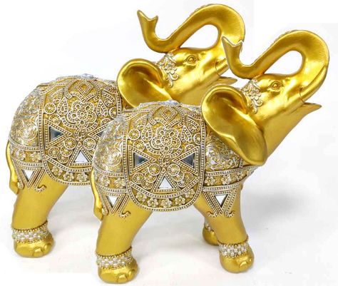 Brass Color elephant statues with the trunk facing upwards, in feng shui it is believed that trunks facing upwards brings prosperity, good luck, and success. ☑ Accentuate Your Gifts Collection by adding Feng shui lucky elephants' statues sculptures for indoor and outdoor, this elephant figurine shows your love of the natural animal world in home or garden. ☑ Perfect Figurine Sculpture Statues are perfect gifts for housewarming, office decoration, living room and bedroom. This trunk up facing ele Figurine, Gifts For Housewarming, Book Art Sculptures, Multi Panel Wall Art, Wire Tree Sculpture, Large Metal Wall Art, Reclaimed Wood Art, Lucky Elephant, Animal World