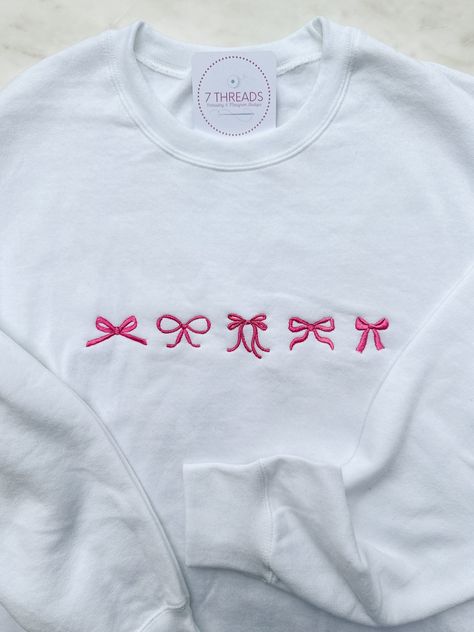 Bow On Clothes, Embroidered Hoodie Aesthetic, Shirts Preppy, Clothing Cute, Embroidered Oversized Shirt, Winter Embroidery Sweatshirt, Bows On Clothes, Ribbon Clothes, Hand Embroidered Hoodie