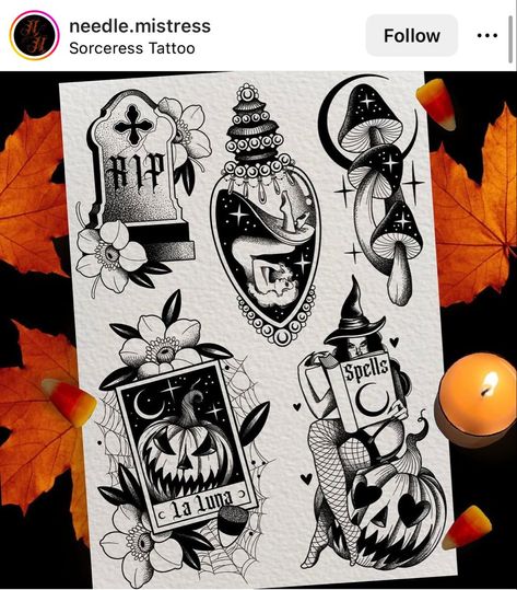 Halloween Tattoo Flash, Abstract Tattoo Ideas, Shadow Tattoo, Pumpkin Tattoo, Becoming A Tattoo Artist, Biomechanical Tattoo, Witch Tattoo, Flash Tattoo Designs, Tattoo Flash Sheet