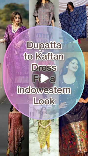 Kurti Made From Old Dupatta, Kaftan With Dupatta, Kaftan From Dupatta, Kurti From Dupatta, Kaftan Outfit Ideas, Diy Kaftan Dress, Kaftan Dress Indian, Kaftan Kurti, Trendy Kurti