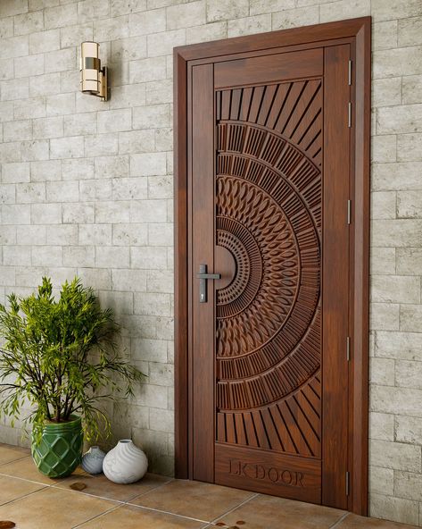 LK 128  Obsessed with the details!! Crafted from the finest wood, it's built to last a lifetime. 🚪 📞 (+91) 8447141141 . . . . #lkdoor #woodendoors #Homeimprovement #woodendoor #woodworking #door #doors #solidwood #frontdoor #maindoor #interiordesign #architect 4d Main Door Design In Wood, Main Entrance Single Door Design, Modern Teak Wood Door Designs, Wood Front Door Ideas, Single Main Door Designs Teak Wood, Front Single Door Design, Main Door Single Door Designs, Take Wood Main Door Design, Wooden Main Door Design Front Entry