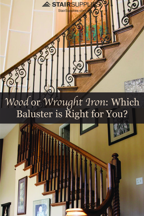 Balusters, or spindles, are an important part of a staircase, and there are many different kinds to choose from. But how do you know which is right for your project? We've put together a helpful blog post to help you decide. Just follow the pin to learn more about wood and wrought iron balusters.  #DIY #design #HomeRenovation #Interior #Renovation #InteriorDesign #StairSupplies #IronBaluster #staircase #staircaseideas #stairrailing #railing #railingsforstairs #railingideas #spindles Iron Balusters Stairs, Wrought Iron Balusters, Staircase Rod Iron Spindles, How To Change Stair Spindles, Iron Spindle Staircase, Replacing Wood Spindles With Iron, Diy Staircase Railing, How To Install Iron Balusters, Replace Wooden Spindles With Metal