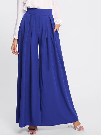 joefsf Pleated Plazo, Plazo Pant, Royal Blue Pants, Plain Pants, Blouse Pants, Royal Blue Color, Loose Blouse, Type Of Pants, Bottom Clothes