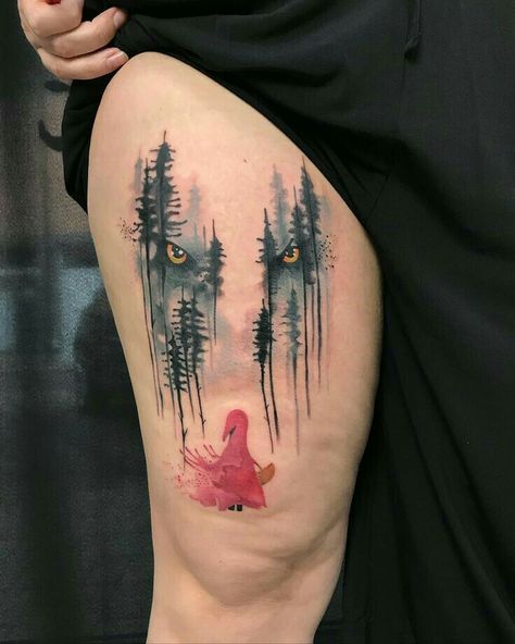 Little Red Riding Hood Tattoo, Red Riding Hood Tattoo, Rafiki Tattoo, Werewolf Tattoo, Red Riding Hood Wolf, Korean Tattoo Artist, Tatoo Inspiration, Saved Tattoo, Light Fury