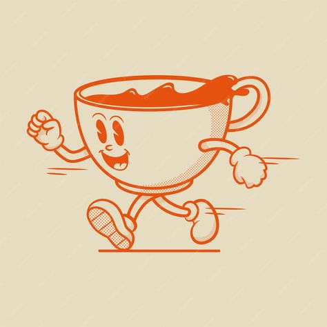 Premium Vector | Coffee cup character, retro mascot character Coffee Cup Vector Illustration, Retro Coffee Illustration, Coffee Character Illustration, Coffee Cup Character, Retro Coffee Logo, Coffee Character Design, Creative Character Design, Coffee Cup Design Ideas, Drink Character