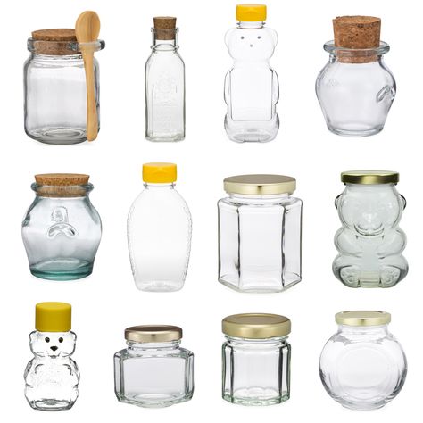 Honey Packaging Jars, Honey Jar Ideas, Jars Design, Honey Packaging Ideas, Honey Jars, Glass Jar, Honey Container, Honey Label Design, Honey Jar Labels