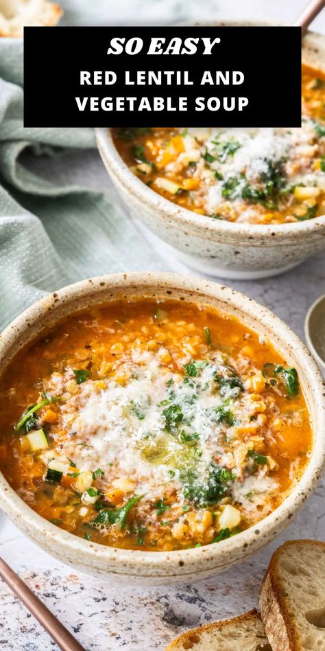 This Mediterranean Red Lentil Soup is hearty, nourishing, and perfect for those days when you need a satisfying meal and time is short – don’t we all have those days?! With protein-rich lentils, a variety of vegetables, and flavours of the Mediterranean, it is a comforting meal for lunch or dinner, as well as being budget friendly. Just add some crusty bread, and you will have a satisfying meal! Creamy Red Lentil Soup, Red Split Lentil Soup, Lentil And Sausage Recipes, Egyptian Red Lentil Soup, Marry Me Lentils, Lentil Rice Soup, Red Lentil Soup Recipe Easy, Red Lentil Recipes Healthy, Red Lentil Vegetable Soup