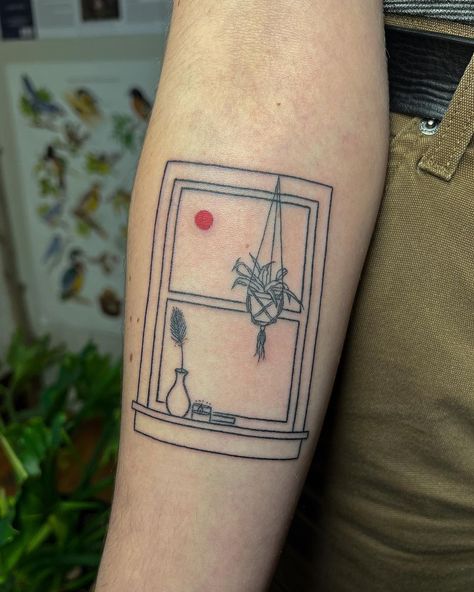 Cat Looking Out Window Tattoo, Cat In Window Tattoo, Window Frame Tattoo, Window Tattoo, Homemade Tattoos, Stick Tattoo, Tattoo Plant, Evil Eye Tattoo, Framed Tattoo