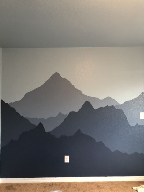 Mountain Range Nursery Wall, Ombre Mountain Painting, Navy Mountain Nursery, Grey Mountain Painting, Blue Mountain Wall Mural, Mountain Range Nursery, Mountain Range Wall Mural, Mountain Silhouette Wall Mural, Mountain Design On Wall