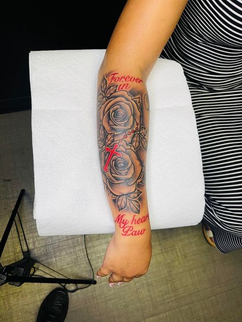 Cute Tattoos For Women With Meaning Arm, Outer Arm Tattoos For Women Forearm, Rose Forearm Tattoos For Women, Tattoo Ideas Female Baddie Arm Sleeve, Back Arm Tattoo Women, Red And Black Tattoo Ideas, Female Forearm Tattoo Ideas, Elbow Tattoos For Women, Arm Tattoos For Women Forearm