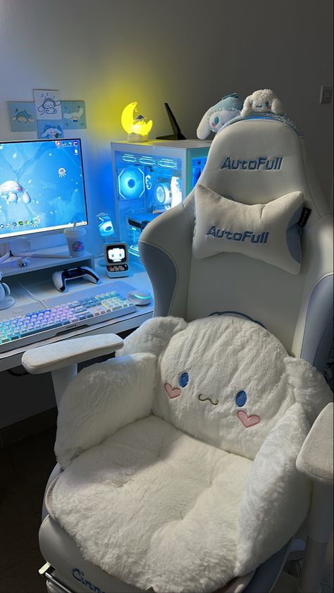 Sanrio Cinnamoroll Room, Cinnamoroll Gaming Chair, Cute Gamer Chair, Sanrio Room Cinnamoroll, Gaming Chair Cinnamoroll, Cute Gaming Chairs, Gaming Chair Girl, Game Chair Ideas, Cinnamoroll Themed Room