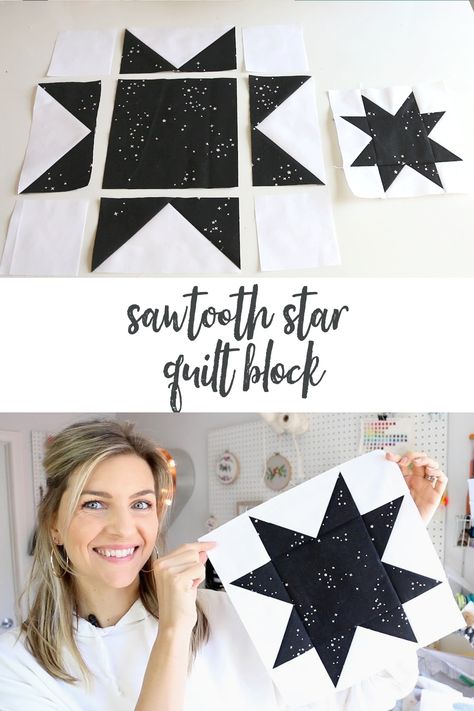 Sawtooth Star Quilt Block Tutorial, Farmhouse Stars Quilt Pattern, Small Star Quilt Block Pattern, Simple Star Quilt Patterns, Quilt Star Blocks Pattern, How To Make A Star Quilt Block, Free Star Quilt Patterns Printables, Scrappy Sawtooth Star Quilt, Quilt Star Patterns Free