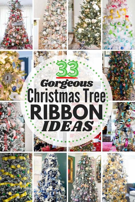 Christmas Tree Ribbon Ideas, Tree Ribbon Ideas, Mesh Christmas Tree, Christmas Tree Decorations Ribbon, Christmas Tree Ribbon, Ribbon Tree, Ribbon Ideas, Tree Ribbon, Christmas Tree Bows