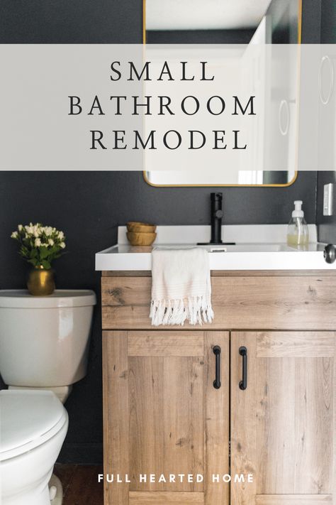 Single Color Bathroom, Moody Spare Bathroom, Sherwin Cyberspace, Dark Gray Small Bathroom, Peal And Stick Wallpaper Bathroom, Half Bathroom Color Ideas Paint, Black Walls Small Bathroom, Black Wall In Small Bathroom, Dark Wall Half Bath