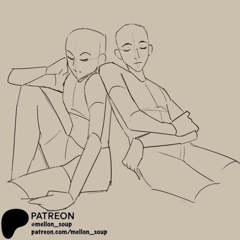 Mellon Soup Ref Couple, Duo Art Poses Reference, Person Leaning On Shoulder, Mellon Soup Couple Poses, Character Poses Reference Couple, Melonsoup Art References, Melon Soup Poses, Pose References Two People, Four Character Pose