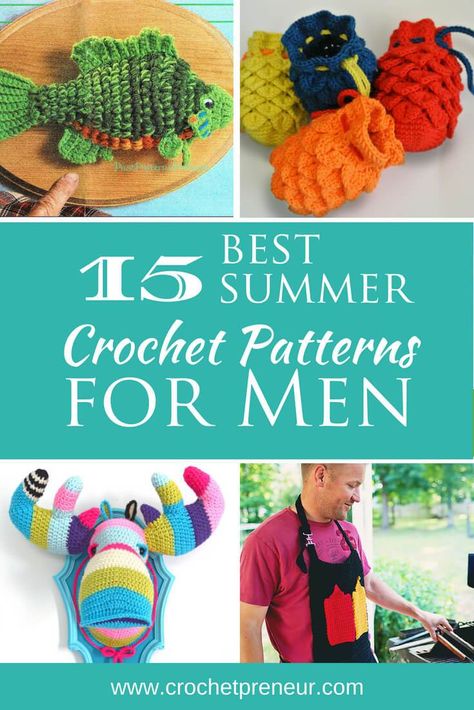 These are awesome! Finally some summer craft fair projects for men. #summercrochet #crochetpatternsforsummer #crochetpatternsformen #fathersday #fathersdaycrochet #summercrochetformen Crochet Patterns For Men, Summer Crochet Projects, Summer Crochet Patterns, Corak Krusye, Summer Crochet Patterns Free, Crochet Projects To Sell, Crochet Project Free, Quick Crochet Projects, Crochet Men