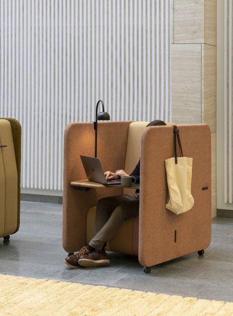 Chonky and cozy chair cubicle makes for a great workspace or reading nook in your home - Yanko Design Modern Partition Walls, Plush Chair, Swedish Furniture, Office Lounge, Cozy Chair, Small Shelves, Yanko Design, Coworking Space, Cubicle