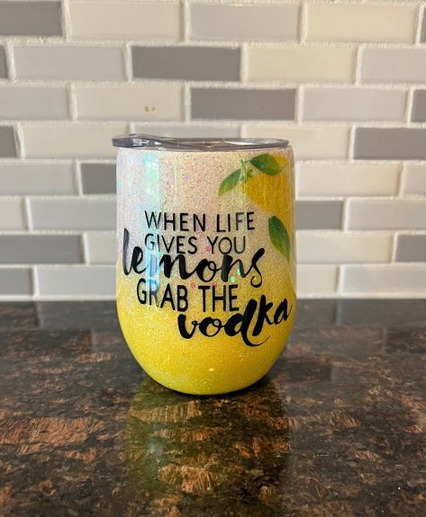 Excited to share this item from my #etsy shop: Lemon wine tumbler Diy Glitter Glasses, Lemon Wine, Tumbler Quotes, Metal Tumbler, Glitter Tumbler Cups, Metal Tumblers, Glitter Wine, Drinks Alcohol, Custom Tumbler Cups