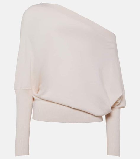 Find ALTUZARRA Grainge Off-shoulder Cashmere Sweater on Editorialist. Material: 100% cashmere. Care instructions: hand wash. Made in China. Designer color name: Ivory. Cuff: ribbed. Hem: ribbed. Off Shoulder Sweater White, No Shoulder Sweater, Cashmere Aesthetic, White Off Shoulder Sweater, White Cashmere Sweater, Laundry List, Sixth Form, Doll Halloween, Future Wardrobe