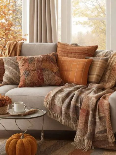 Fall Living Room Decor Ideas, Modern Fall Decor, Fall Living Room Decor, Fall Living Room, Modern Fall, White Throw Pillows, Living Room Decor Ideas, White Sofas, Room Decor Ideas