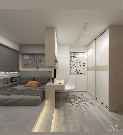 Very Small Studio Apartment Ideas Modern, 30 Sqm Condo Interiors, 30sqm Condo Design, Studio Condo Interior Design, 1 Bedroom Condo Interior Design, Bedroom With Office Space, Wallpaper Design For Bedroom, Small Bedroom Interior, Condo Interior Design